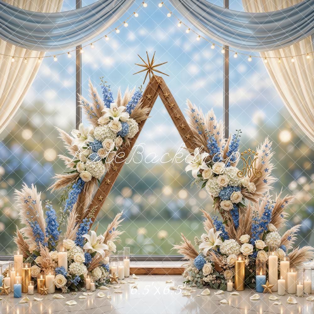 Kate Wedding Floral Arch Triangle Candles Backdrop Designed by Emetselch - Image 2