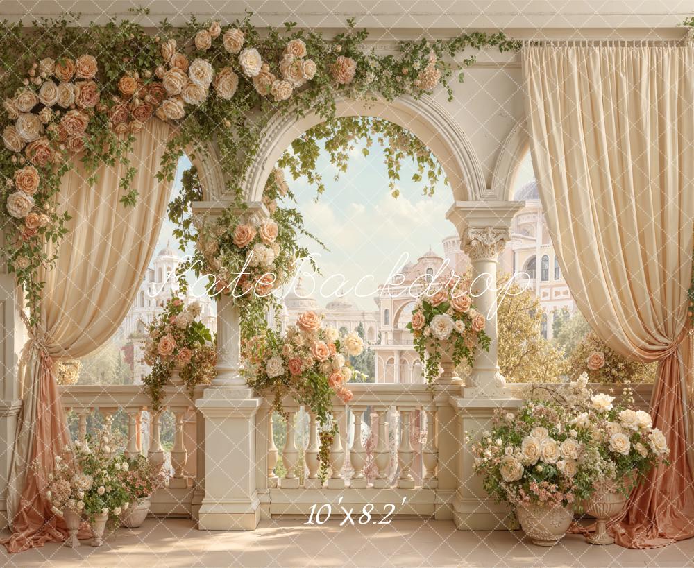 Kate Wedding Floral Arch Balcony Drapes Fleece Backdrop Designed by Emetselch - Image 3