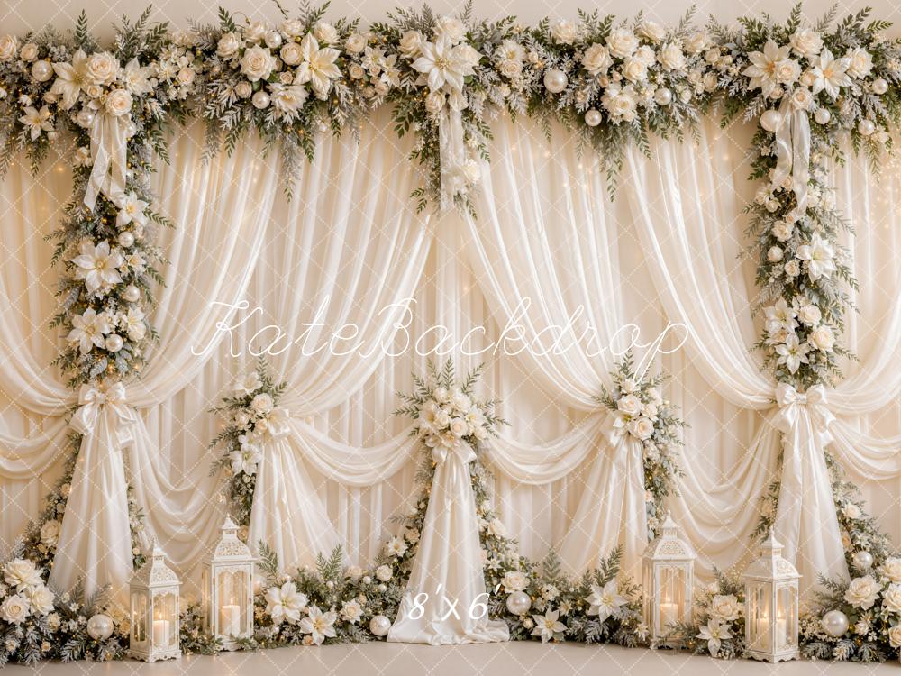 Kate Wedding Floral Cream Drapes Lanterns Backdrop Designed by Emetselch - Image 3