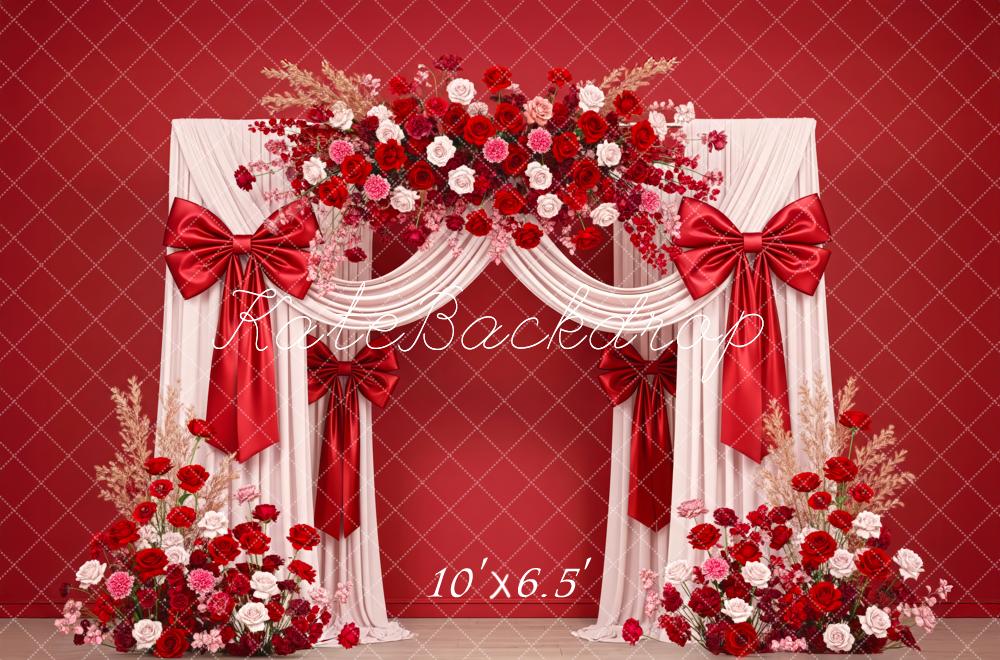 Kate Wedding Floral Red Bow Fleece Backdrop Designed by Patty Robert - Image 2