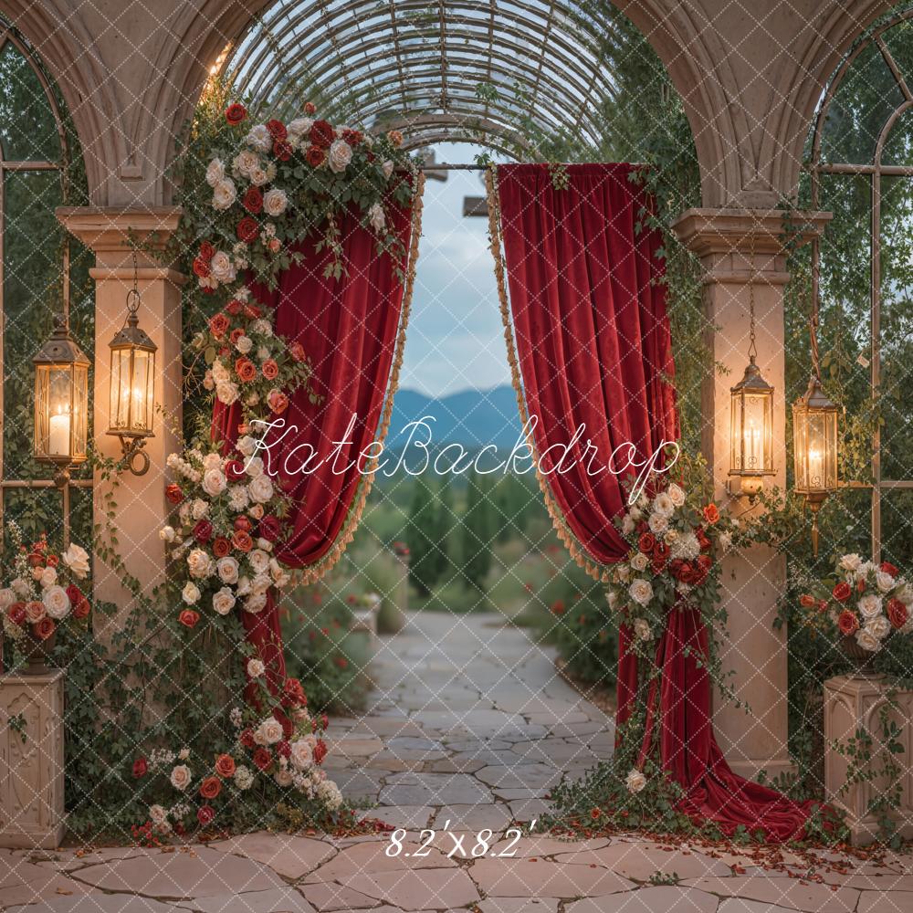 Kate Spring Wedding Flower Lanterns Red Curtain Backdrop Designed by Emstselch - Image 5