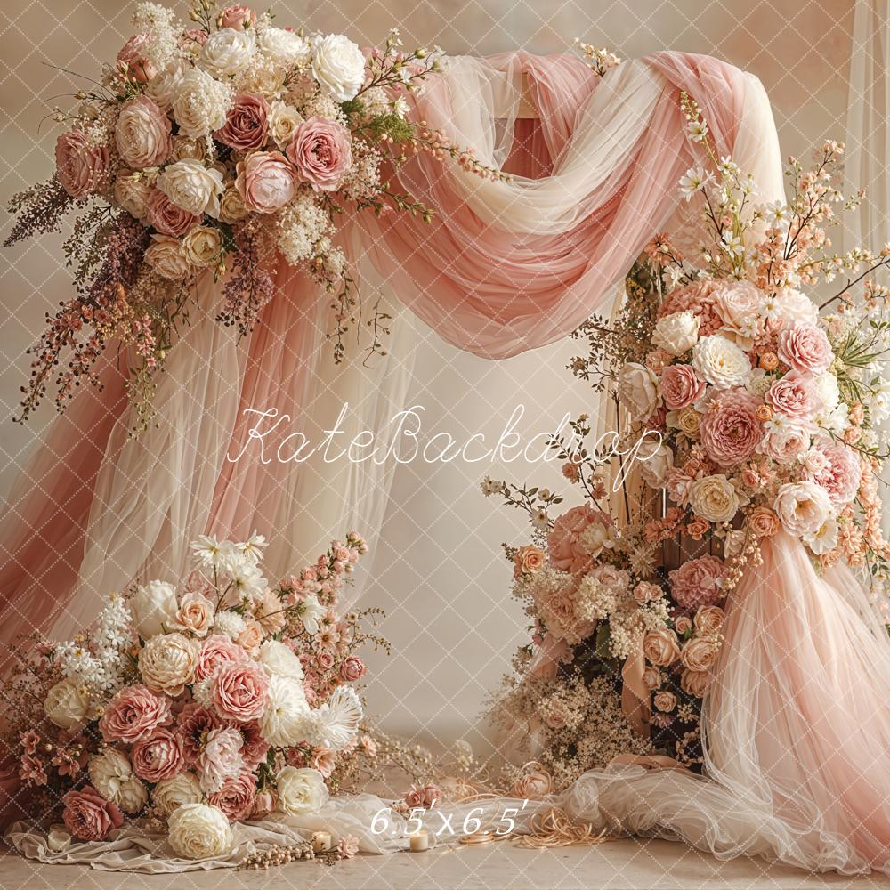 Kate Wedding Floral Arch Pink Drapes Backdrop Designed by Emetselch - Image 2