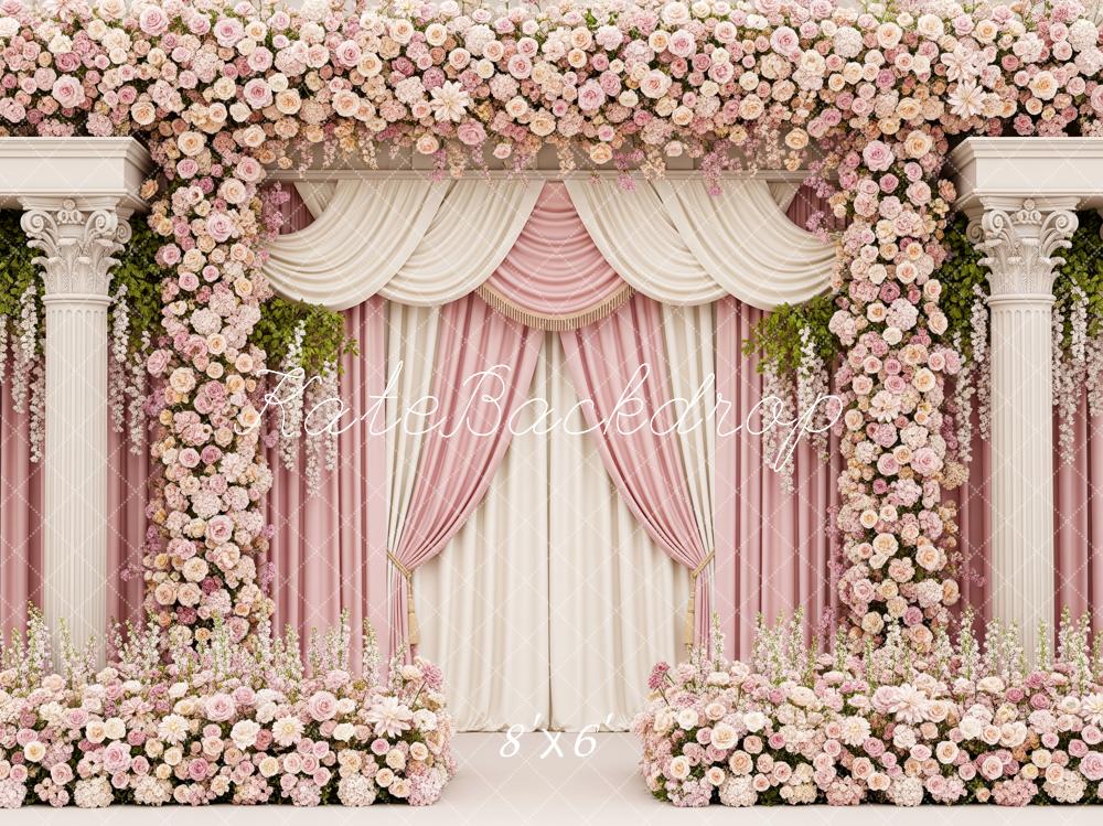 Kate Wedding Garland Drapes Columns Fleece Backdrop Designed by Patty Robert