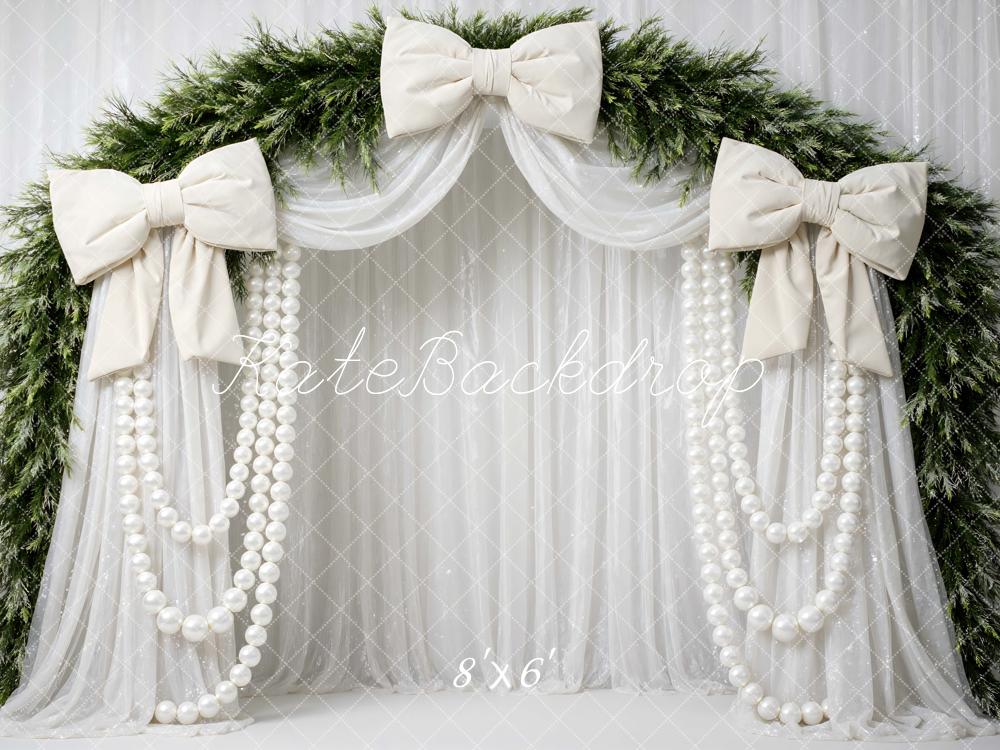 Kate Wedding Greenery White Bows Arch Backdrop Designed by Mini MakeBelieve - Image 3