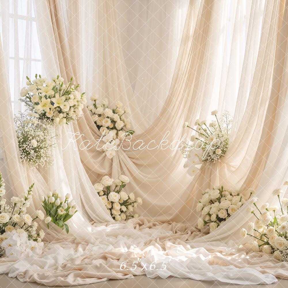 Kate Wedding Ivory Flowers Sheer Curtains Backdrop Designed by Mini MakeBelieve - Image 5