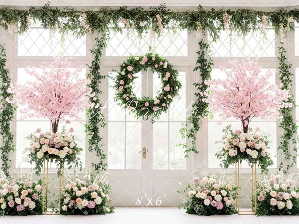 Kate Wedding Pink Blossom Trees Wreath Fleece Backdrop Designed by Patty Robert