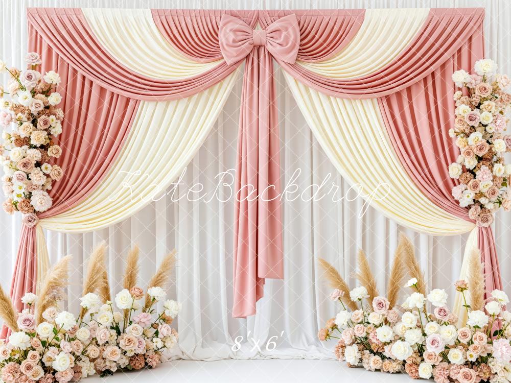 Kate Wedding Pink Cream Drapes Floral Fleece Backdrop Designed by Patty Robert
