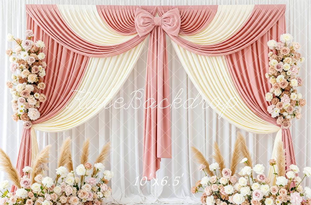 Kate Wedding Pink Cream Drapes Floral Fleece Backdrop Designed by Patty Robert - Image 2