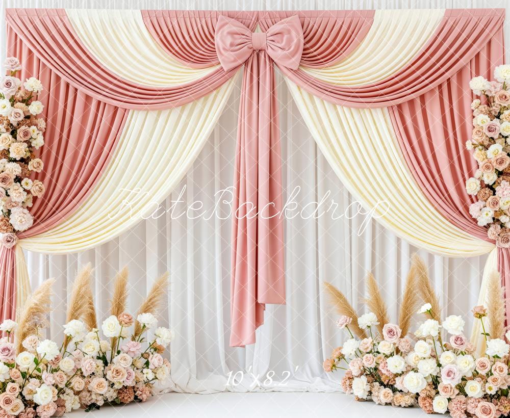 Kate Wedding Pink Cream Drapes Floral Fleece Backdrop Designed by Patty Robert - Image 3