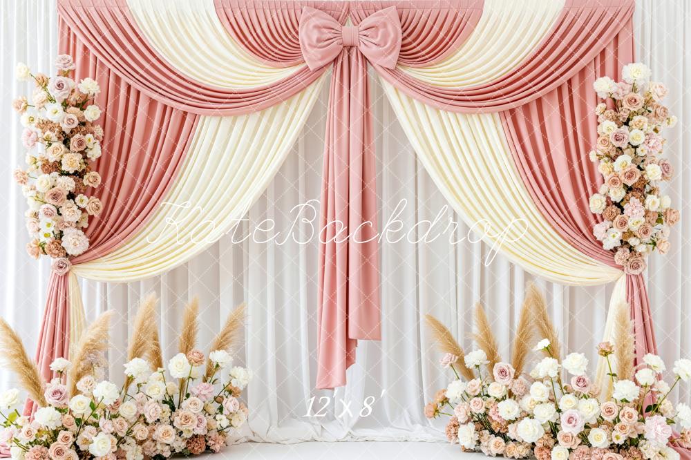 Kate Wedding Pink Cream Drapes Floral Fleece Backdrop Designed by Patty Robert - Image 4