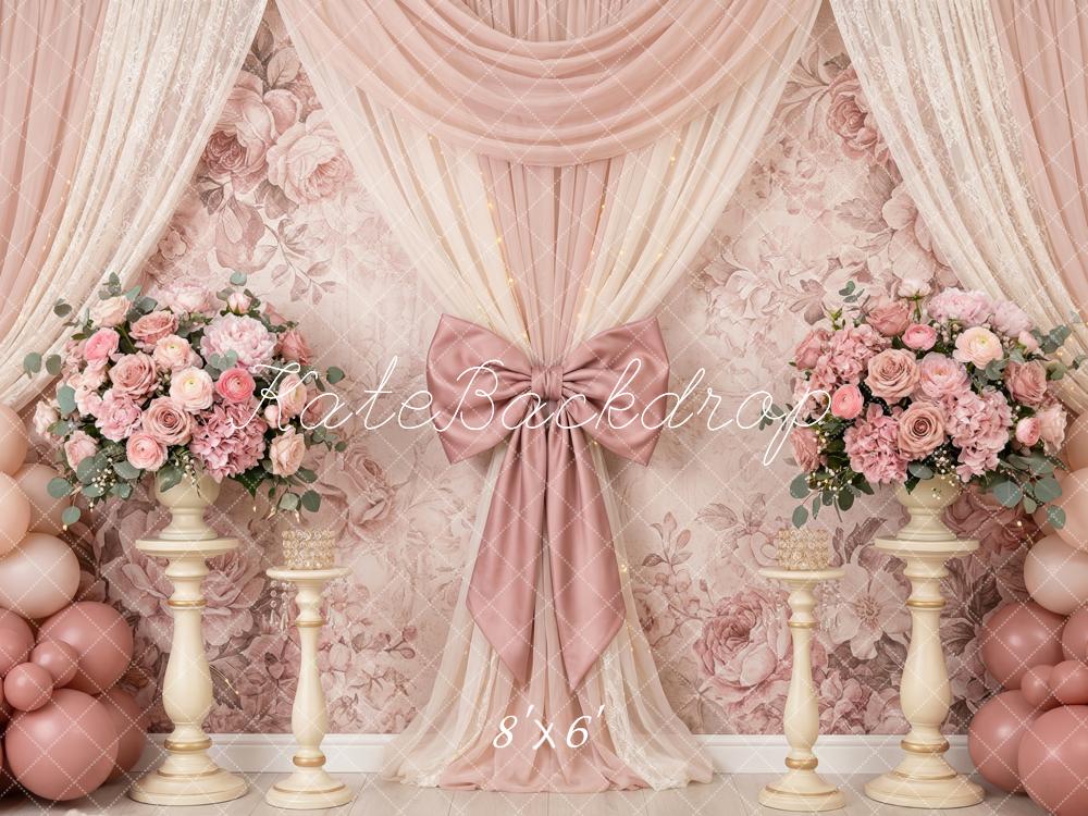 Kate Wedding Pink Floral Balloon Bow Fleece Backdrop Designed by Patty Robert