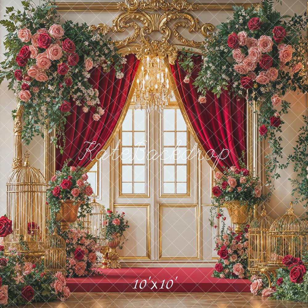 Kate Wedding Rose Gold Birdcages Red Curtain Backdrop Designed by Emetselch - Image 7