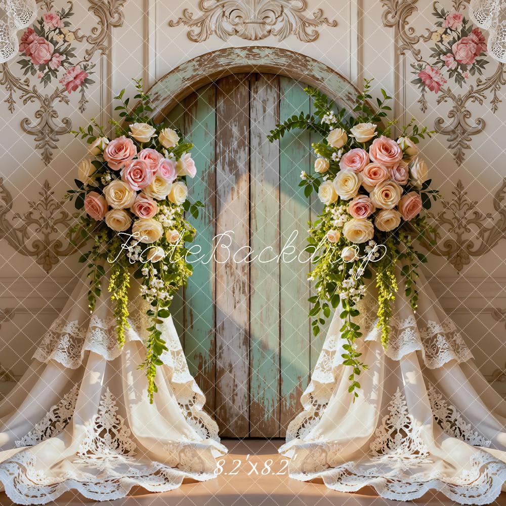 Kate Wedding Roses Rustic Door Lace Curtains Backdrop Designed by Mini MakeBelieve - Image 5