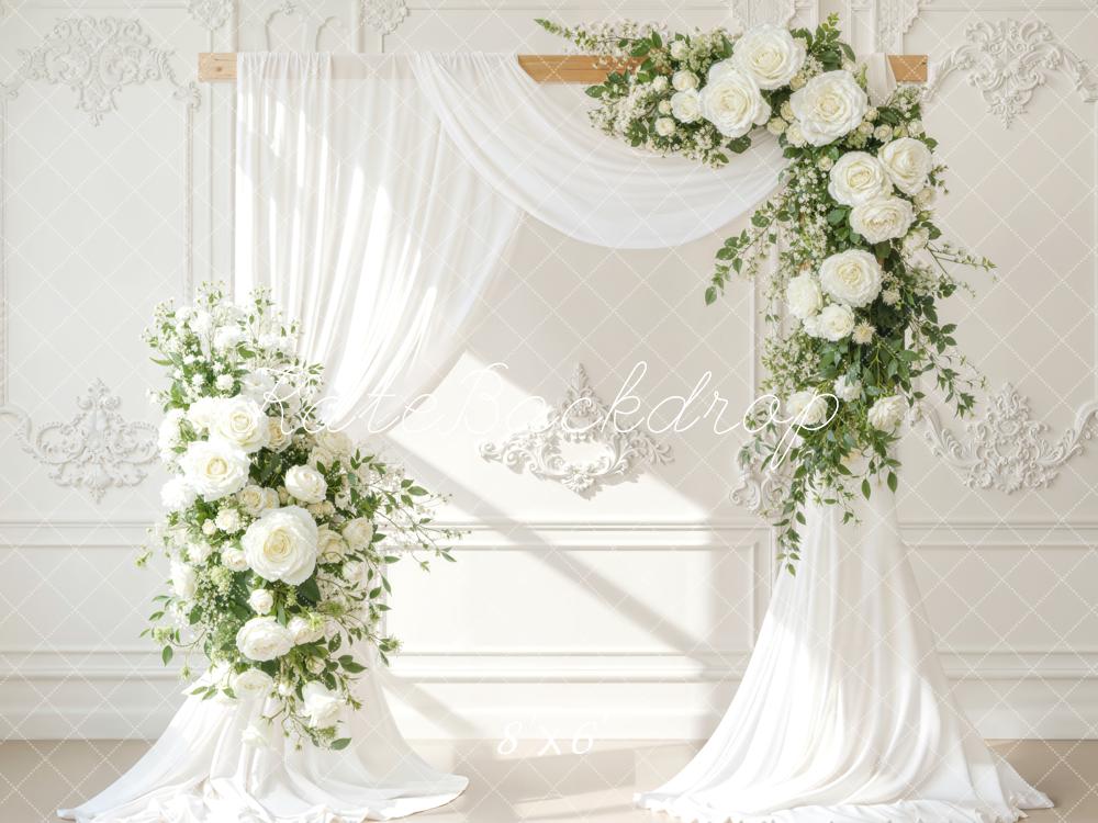Kate Wedding White Drapes Arch Fleece Backdrop Designed by Emetselch