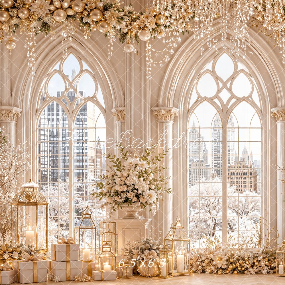 Kate Wedding White Floral Gothic Windows Lanterns Backdrop Designed by Emetselch - Image 2