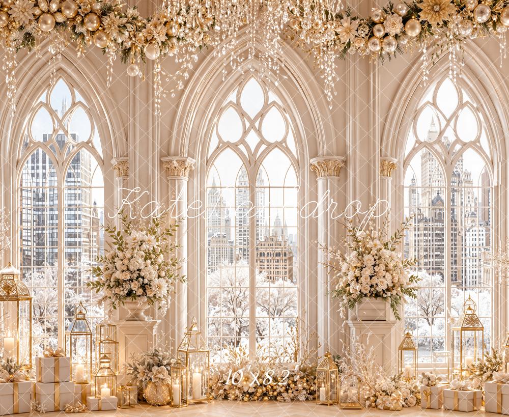 Kate Wedding White Floral Gothic Windows Lanterns Backdrop Designed by Emetselch - Image 6