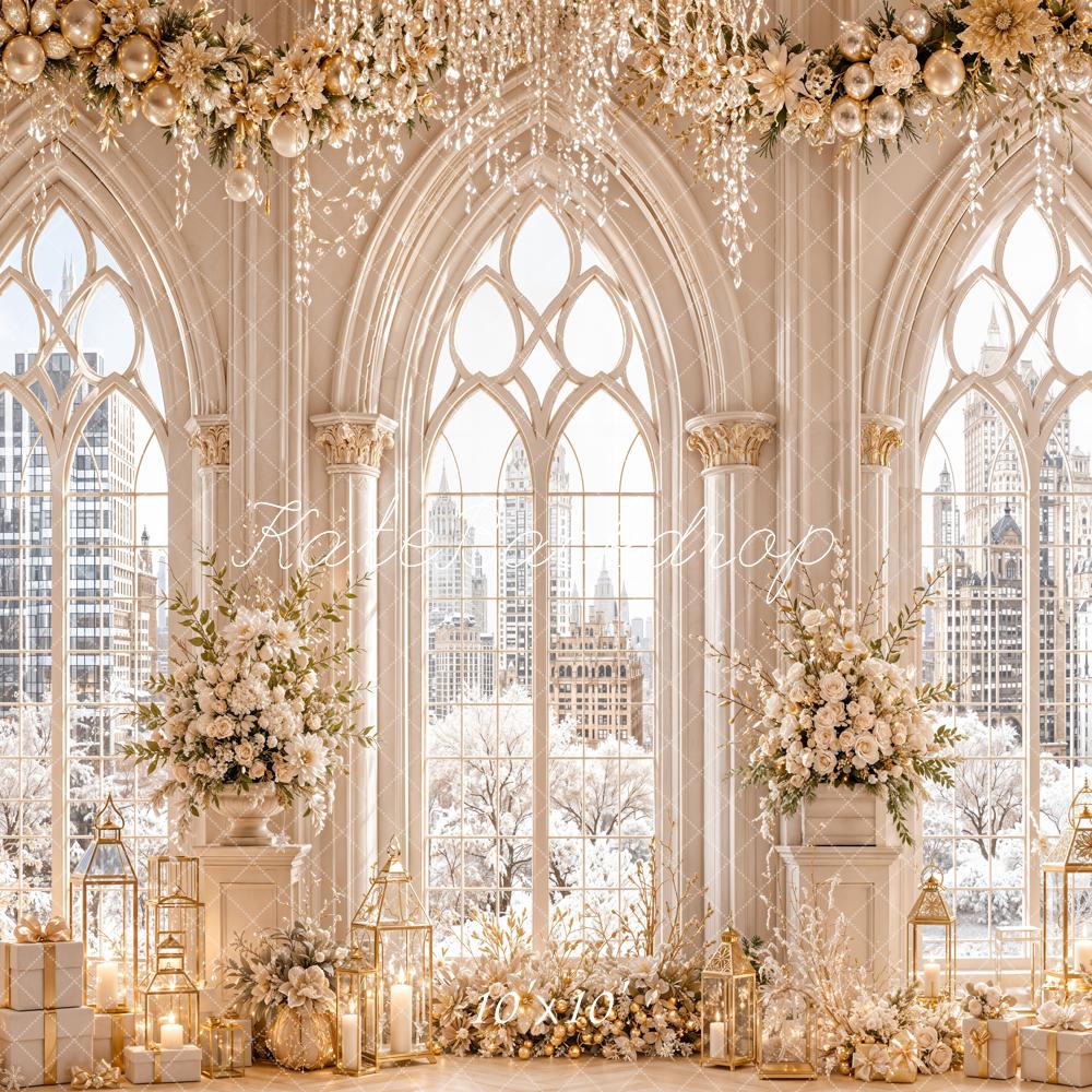 Kate Wedding White Floral Gothic Windows Lanterns Backdrop Designed by Emetselch - Image 7