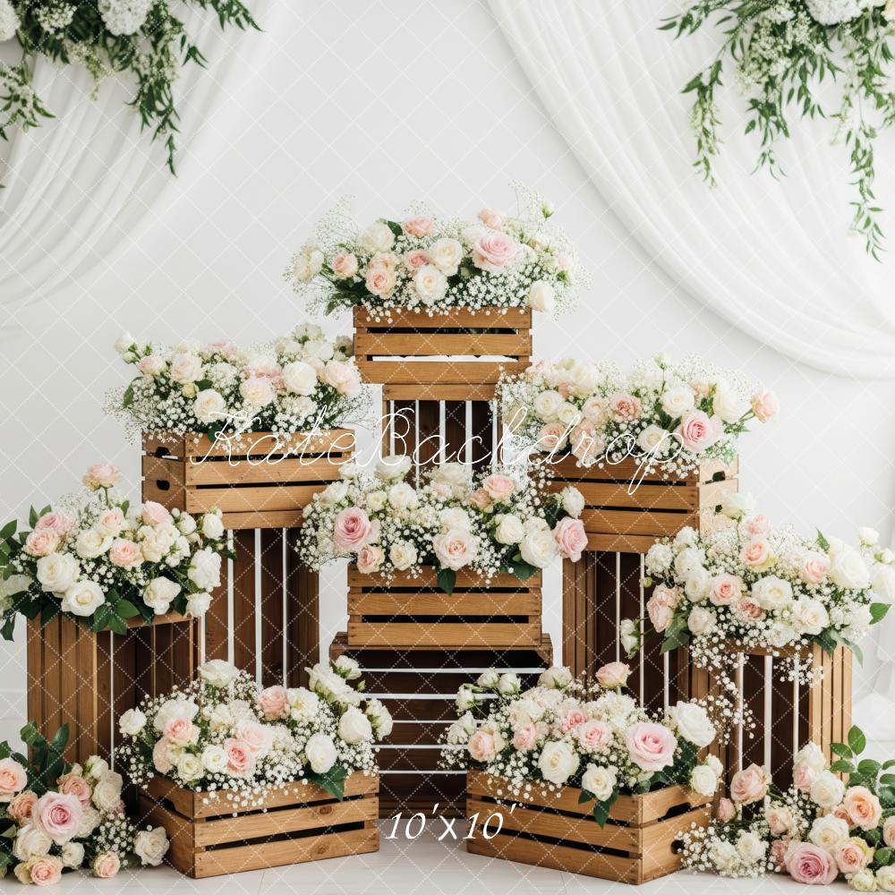 Kate Wedding Wooden Crates Floral White Drapes Backdrop Designed by Patty Robert - Image 7