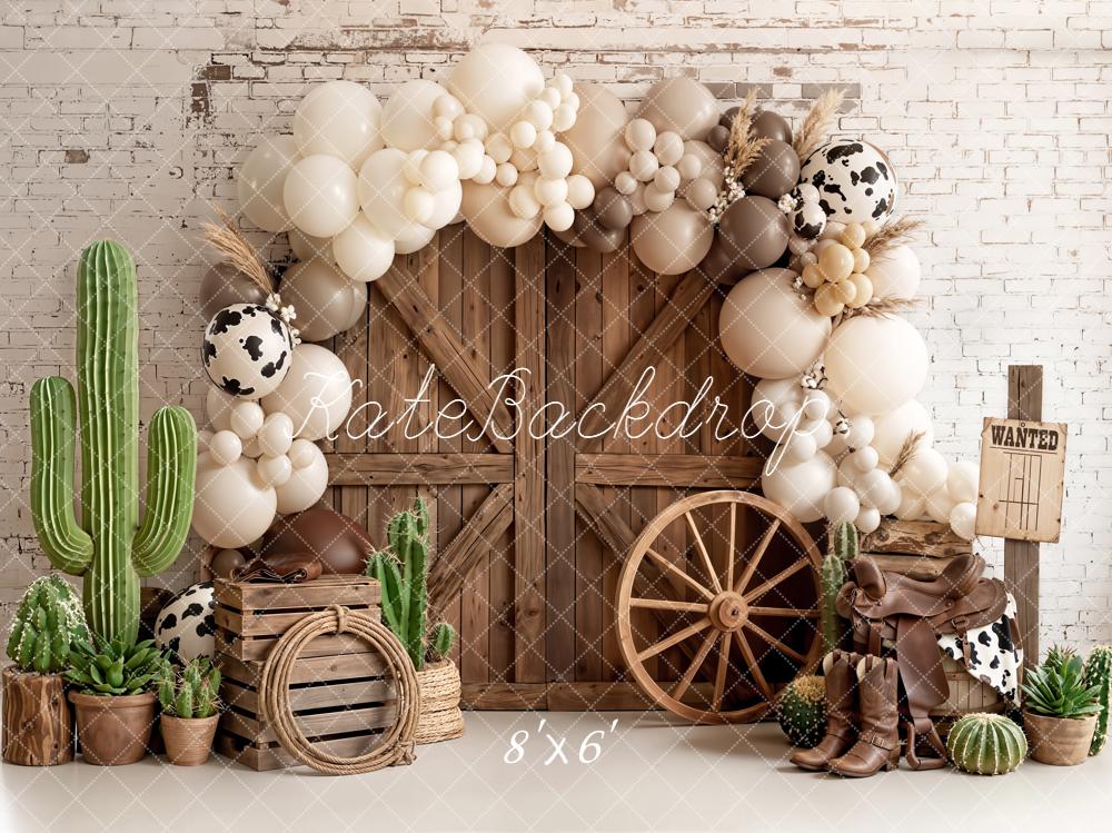 Kate Western Barn Balloons Cactus Wagon Wheel Fleece Backdrop Designed by Emetselch