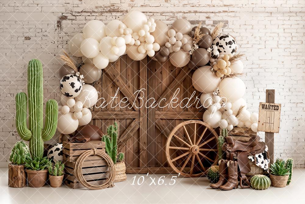 Kate Western Barn Balloons Cactus Wagon Wheel Fleece Backdrop Designed by Emetselch - Image 2