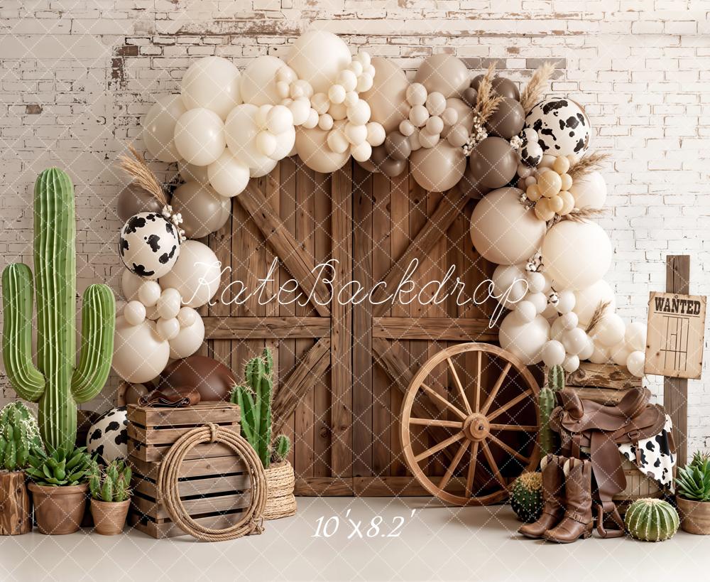 Kate Western Barn Balloons Cactus Wagon Wheel Fleece Backdrop Designed by Emetselch - Image 3