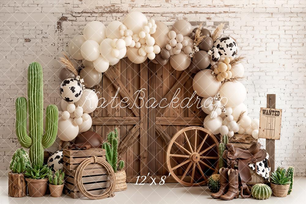 Kate Western Barn Balloons Cactus Wagon Wheel Fleece Backdrop Designed by Emetselch - Image 4