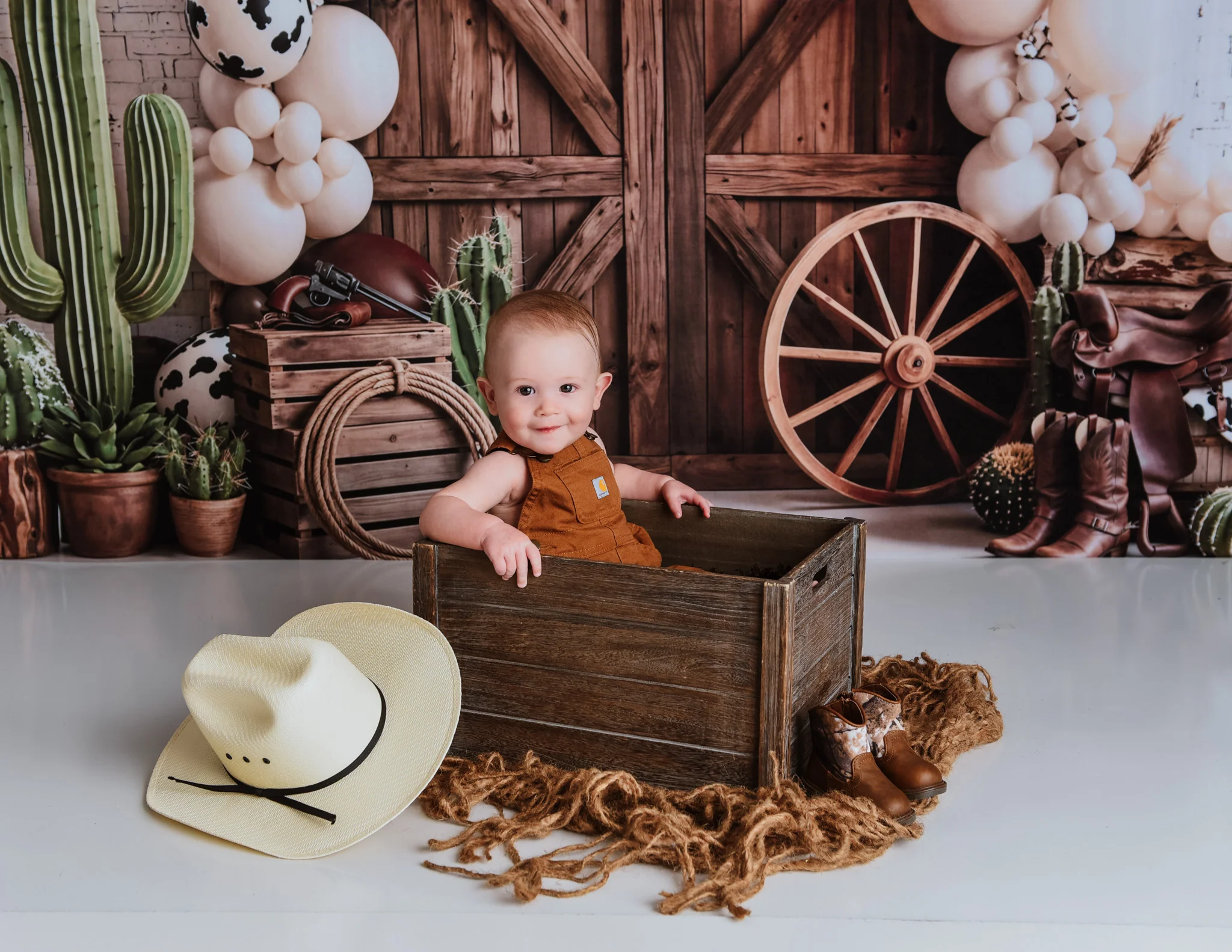 Kate Western Barn Cactus Balloons Cow Backdrop Designed by Emetselch - Image 5