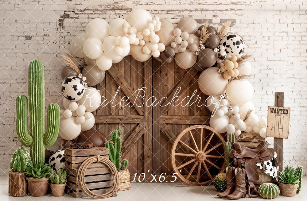 Kate Western Barn Cactus Balloons Cow Backdrop Designed by Emetselch - Image 6