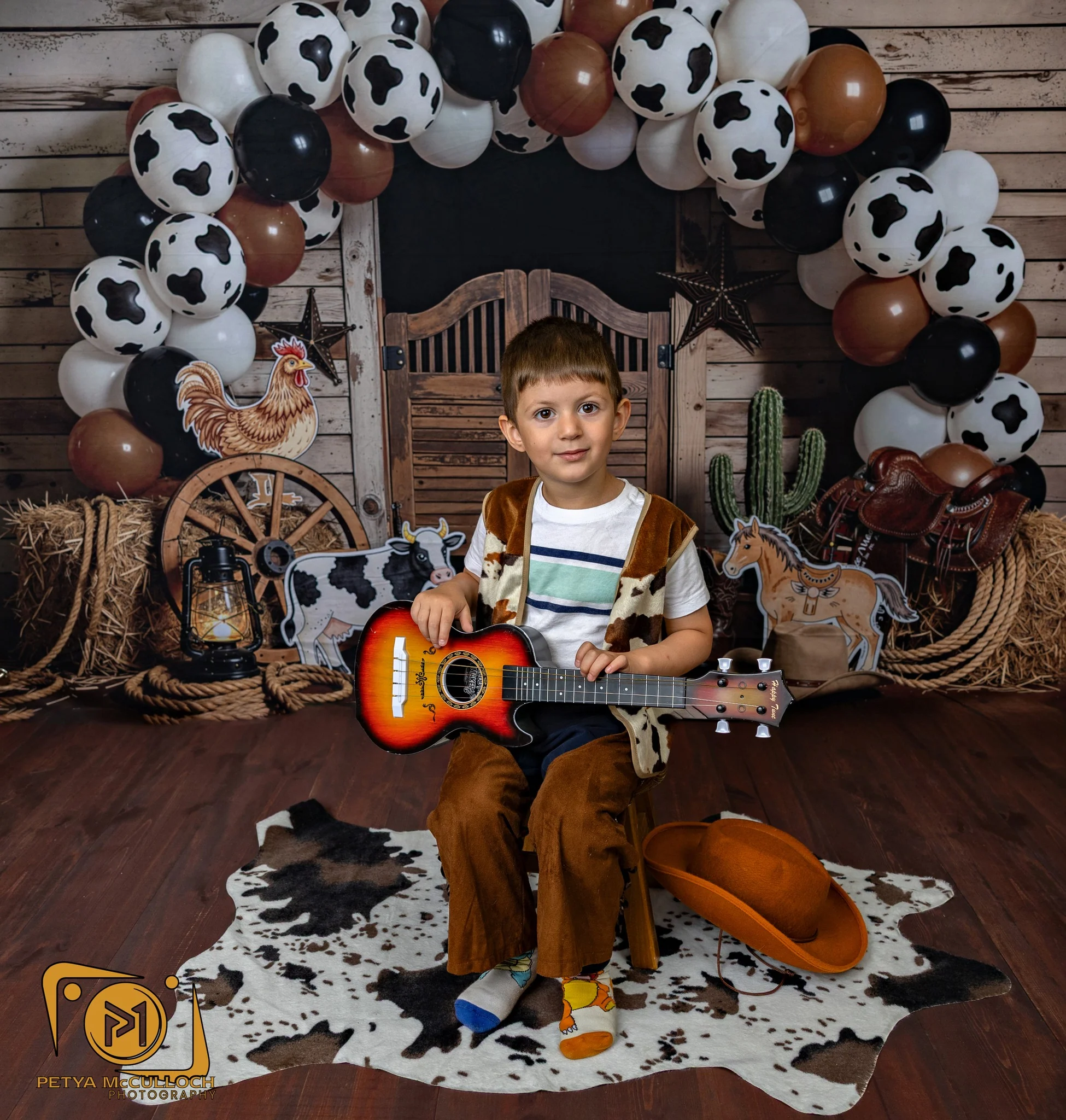 Kate Western Barn Door Cow Balloons Backdrop Designed by Emetselch