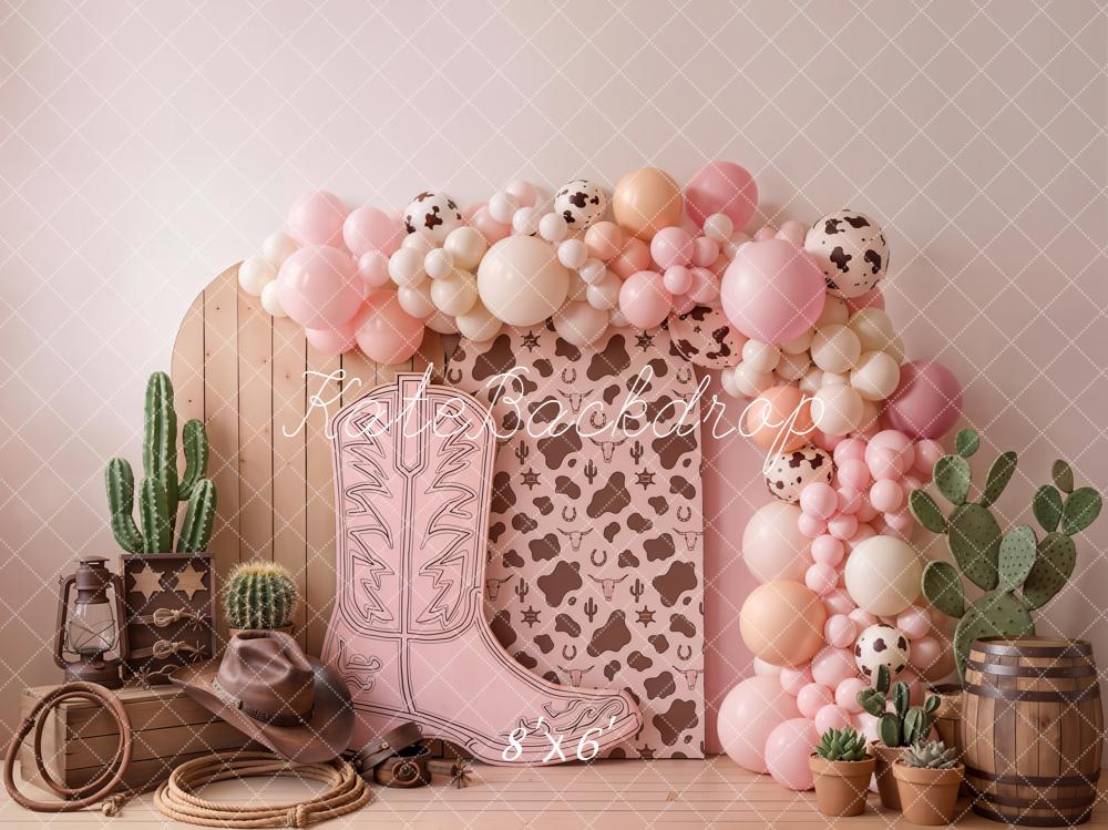 Kate Western Cow Print Boot Balloons Cactus Fleece Backdrop Designed by Chain Photography