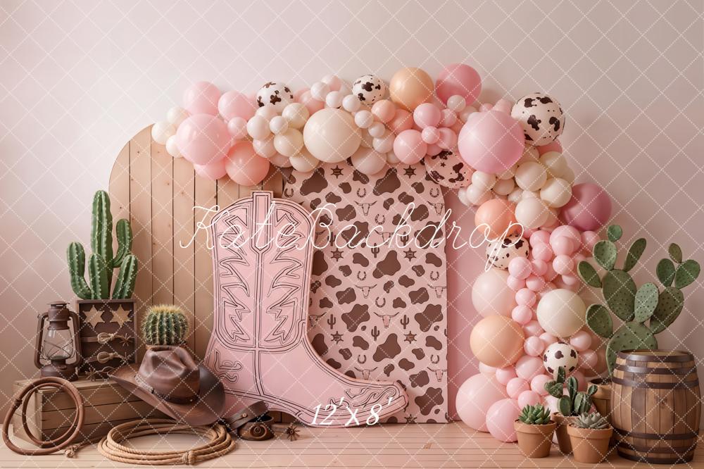 Kate Western Cow Print Boot Balloons Cactus Fleece Backdrop Designed by Chain Photography - Image 4