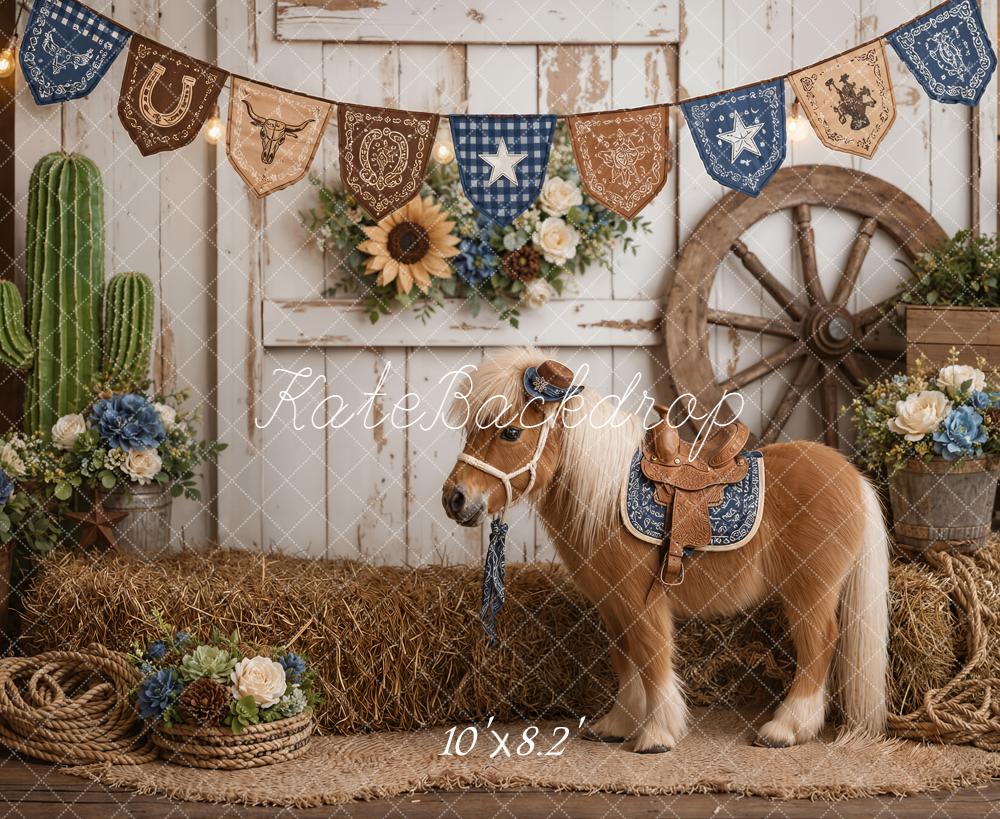 Kate Western Pony Cactus Wagon Wheel Fleece Backdrop Designed by Emetselch - Image 3