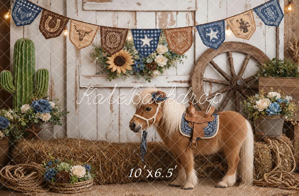 Kate Western Pony Wagon Wheel Sunflowers Backdrop Designed by Emetselch - Image 4