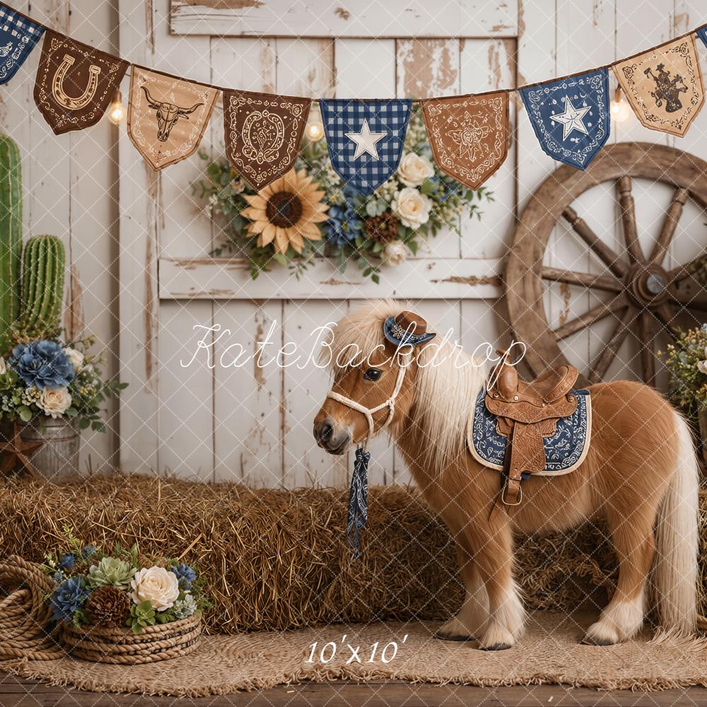 Kate Western Pony Wagon Wheel Sunflowers Backdrop Designed by Emetselch - Image 7