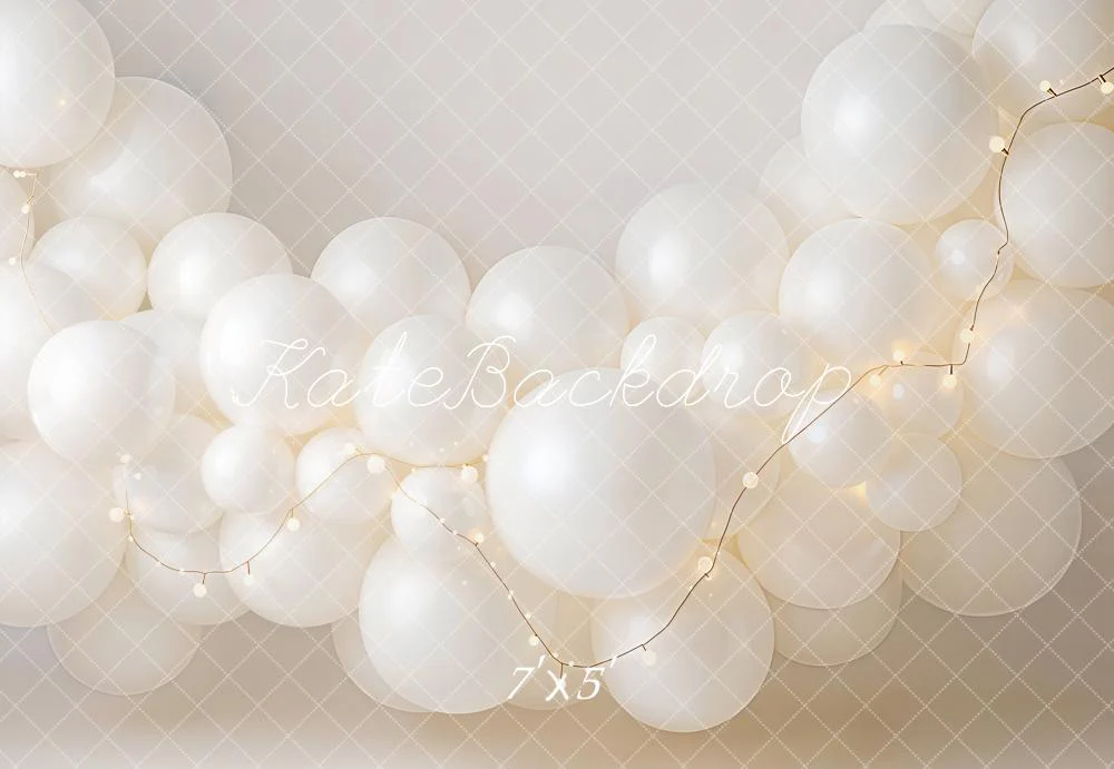 Kate White Balloons String Lights Backdrop Designed by Emetselch