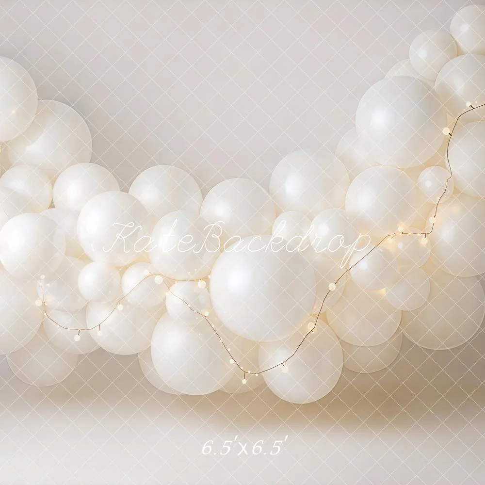 Kate White Balloons String Lights Backdrop Designed by Emetselch - Image 2