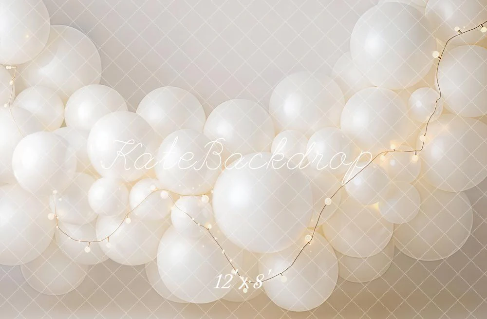 Kate White Balloons String Lights Backdrop Designed by Emetselch - Image 8