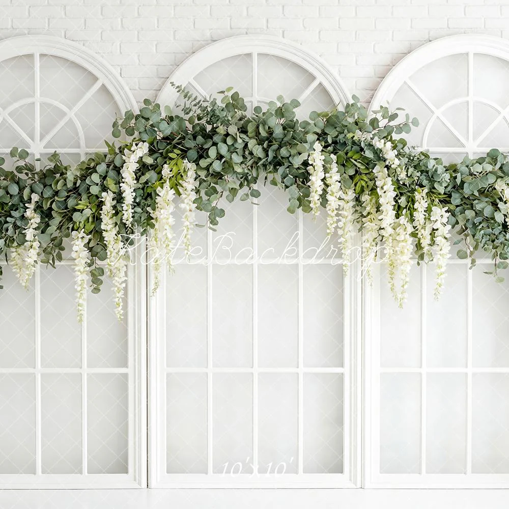 Kate White Brick Windows Greenery Backdrop Designed by Patty Robert - Image 7