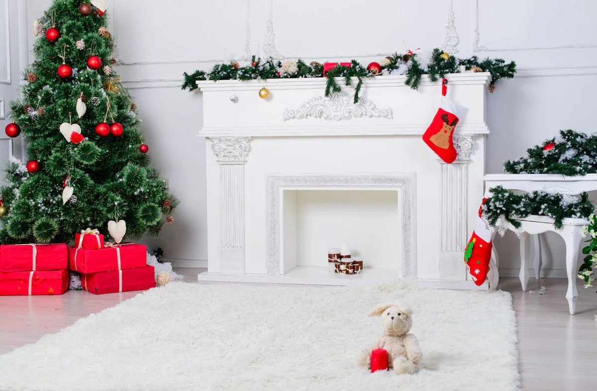 Kate White Fireplace backdrop Christmas tree Backgreound for photography