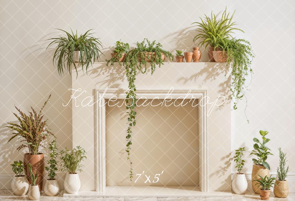 Kate White Fireplace With Spring Greenery Backdrop Designed by Emetselch - Image 2