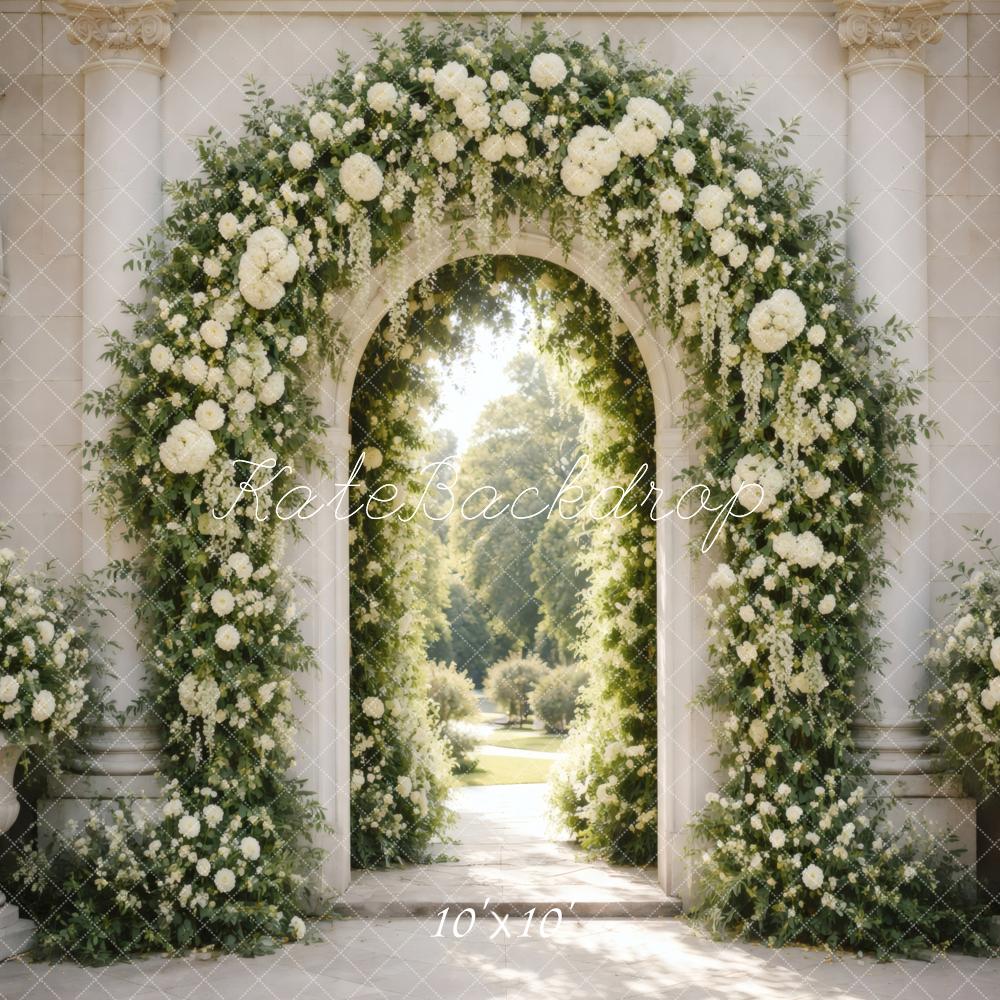 Kate White Floral Arch Columns Backdrop Designed by Vertigo Productions - Image 7