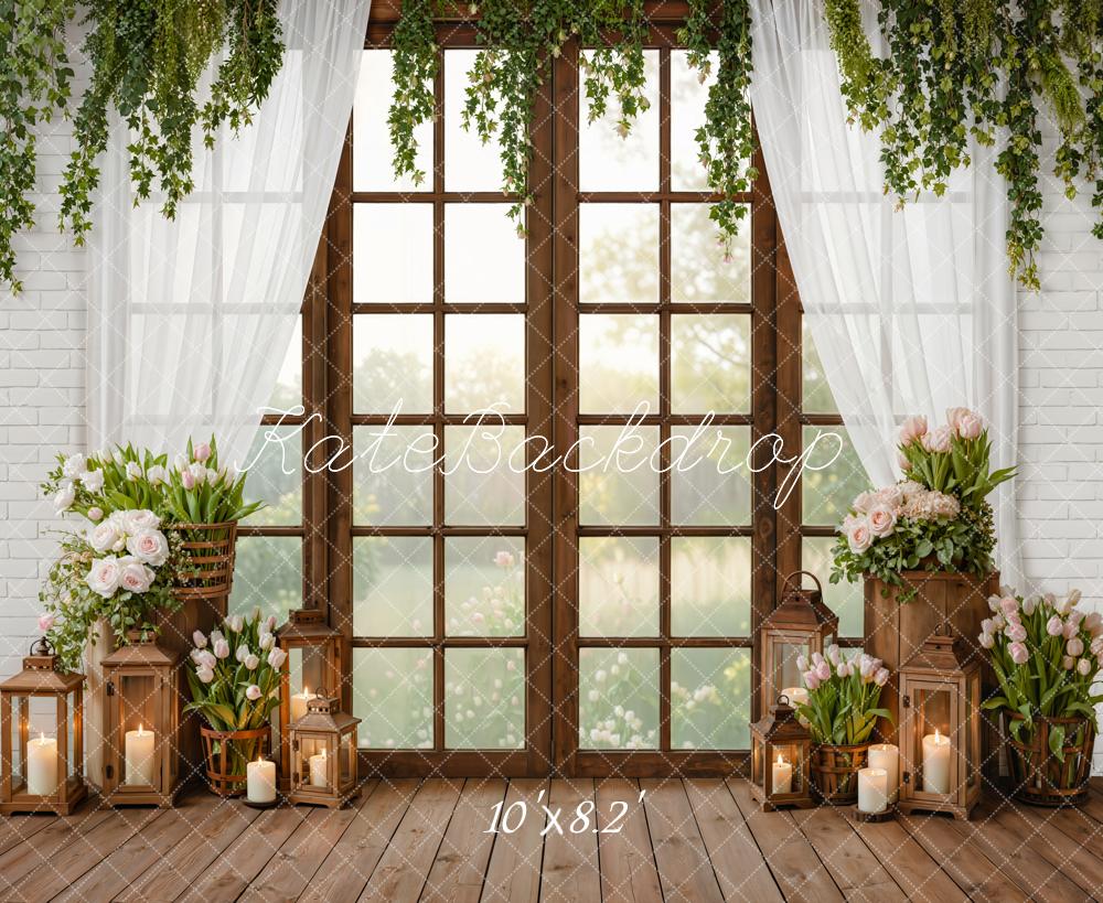 Kate Spring Window Tulips Candles Rustic Backdrop Designed by Emetselch - Image 6