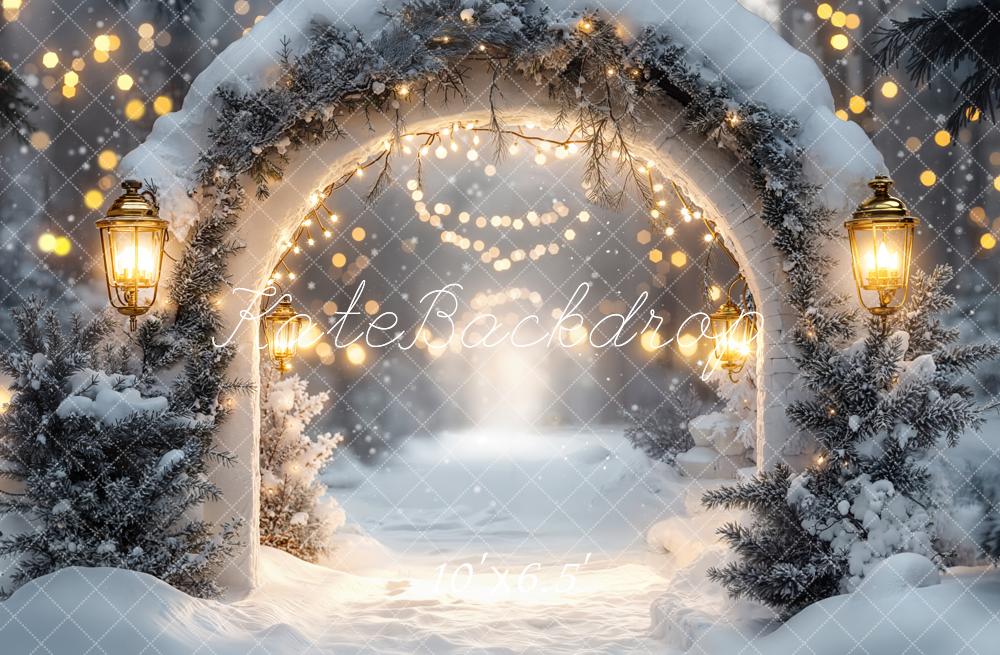 Kate Winter Arch Snow Lights Fleece Backdrop Designed by Emetselch - Image 2