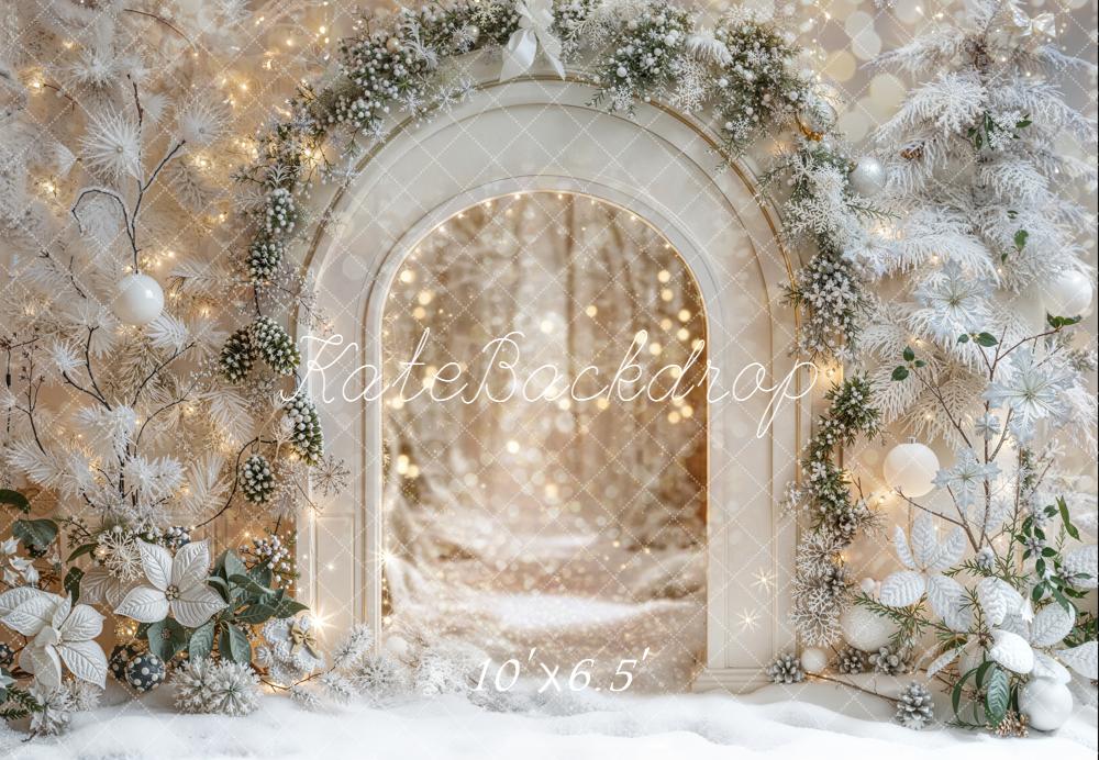 Kate Winter Archway White Christmas Lights Fleece Backdrop Designed by Emetselch - Image 2