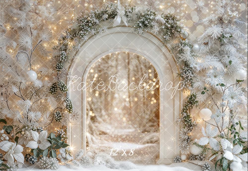 Kate Winter Archway White Christmas Lights Fleece Backdrop Designed by Emetselch - Image 4