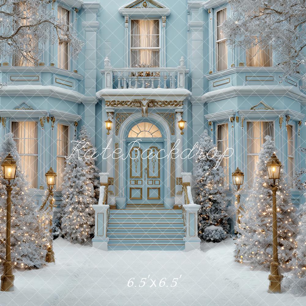 Kate Winter Blue Mansion Snow Lights Backdrop Designed by Ashley Paul - Image 2
