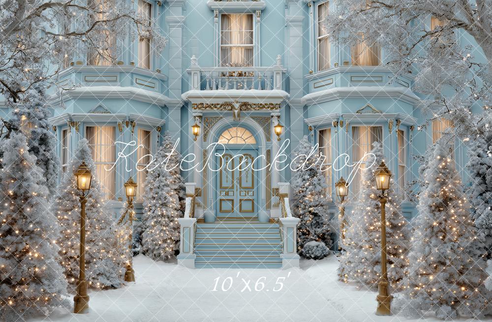 Kate Winter Blue Mansion Snow Lights Backdrop Designed by Ashley Paul - Image 4