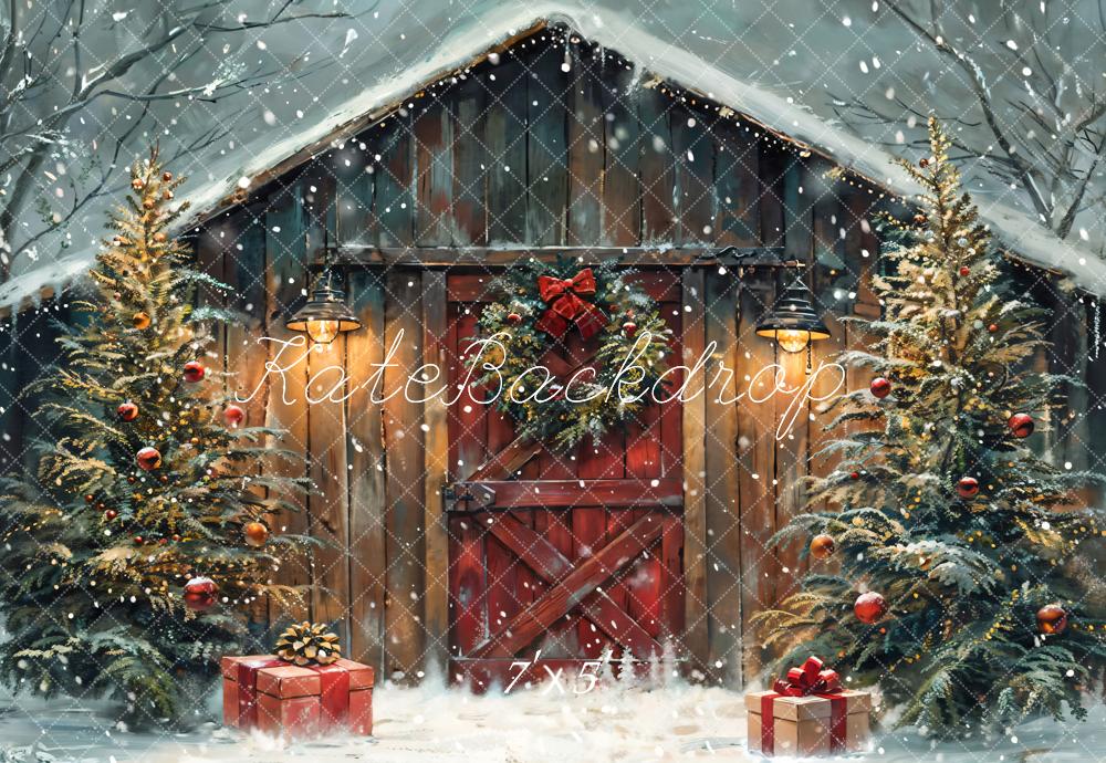 Kate Winter Christmas Night Wooden Barn House Backdrop Designed by Chain Photography