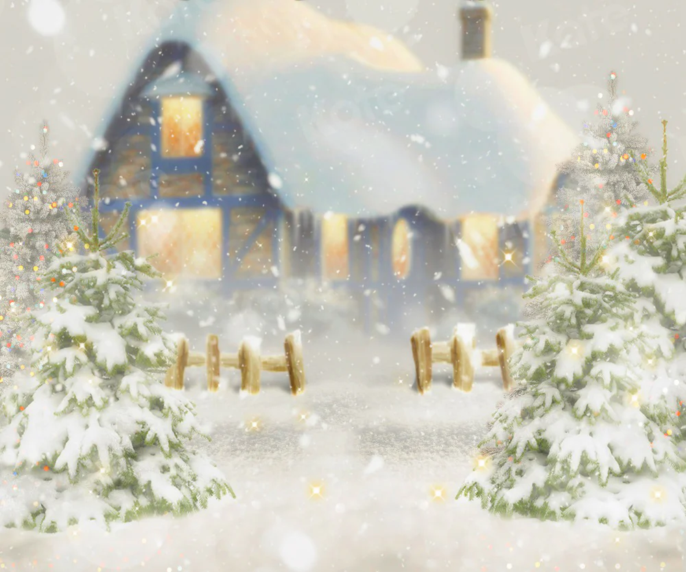 Kate Winter Christmas Snow House Tree Backdrop for Photography - Image 10