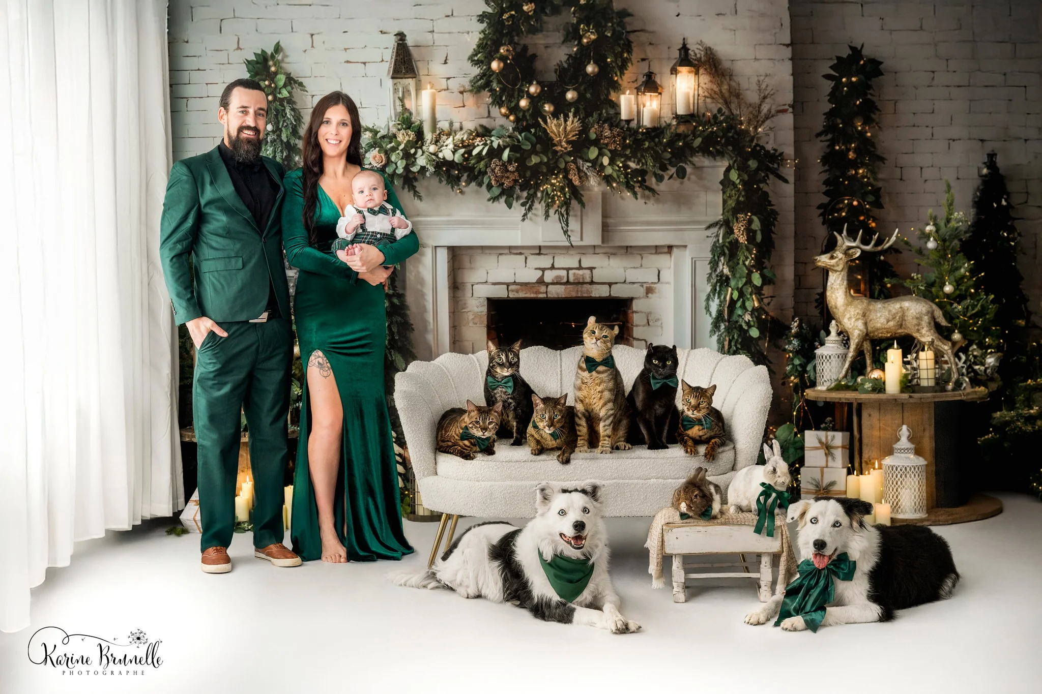 Kate Winter Christmas White Brick Fireplace Backdrop Designed by Emetselch